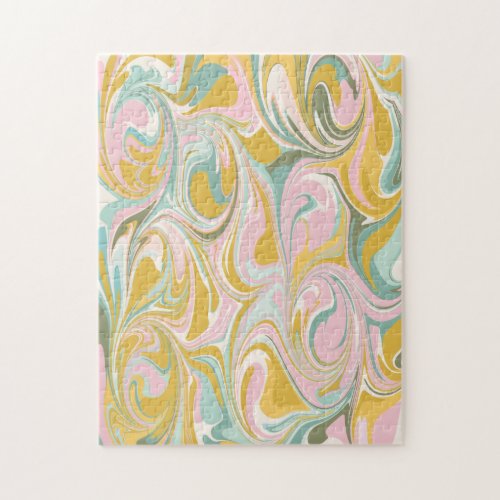 Cute Abstract Marble Swirl in Earthy Pink and Gold Jigsaw Puzzle