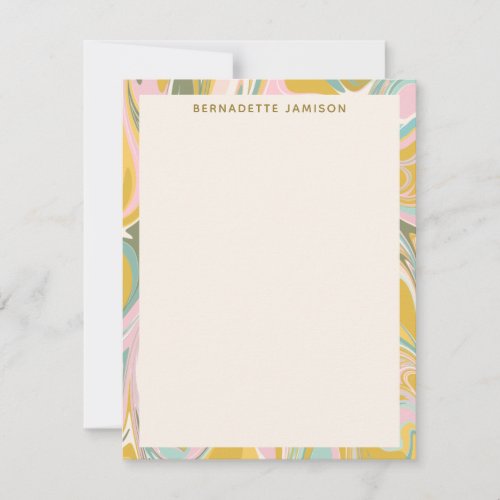 Cute Abstract Marble Swirl Pink Gold Personalized Note Card