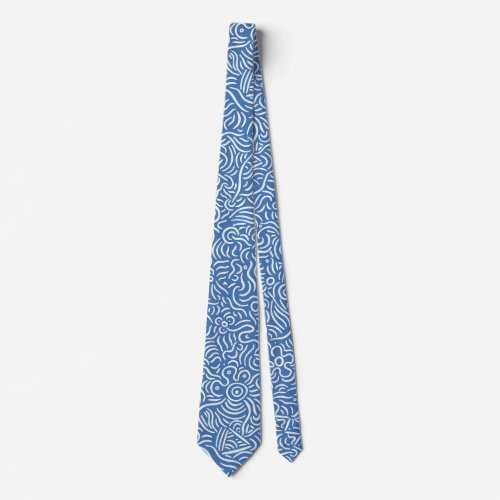 Cute Abstract Minimal Line Art Blue Neck Tie