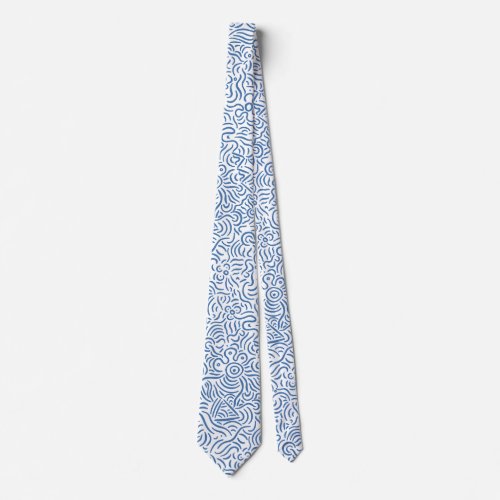 Cute Abstract Minimal Line Art Blue Neck Tie