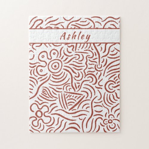 Cute Abstract Minimal Line Art Coral Red Jigsaw Puzzle