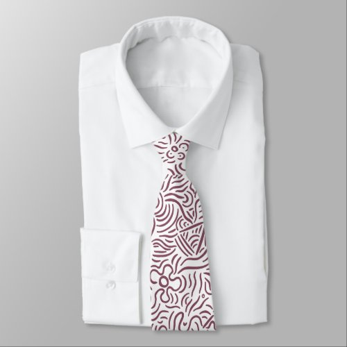 Cute Abstract Minimal Line Art Coral Red Neck Tie