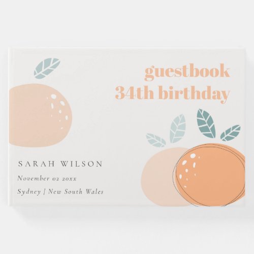 Cute Abstract Orange Fruity Bold Any Age Birthday Guest Book