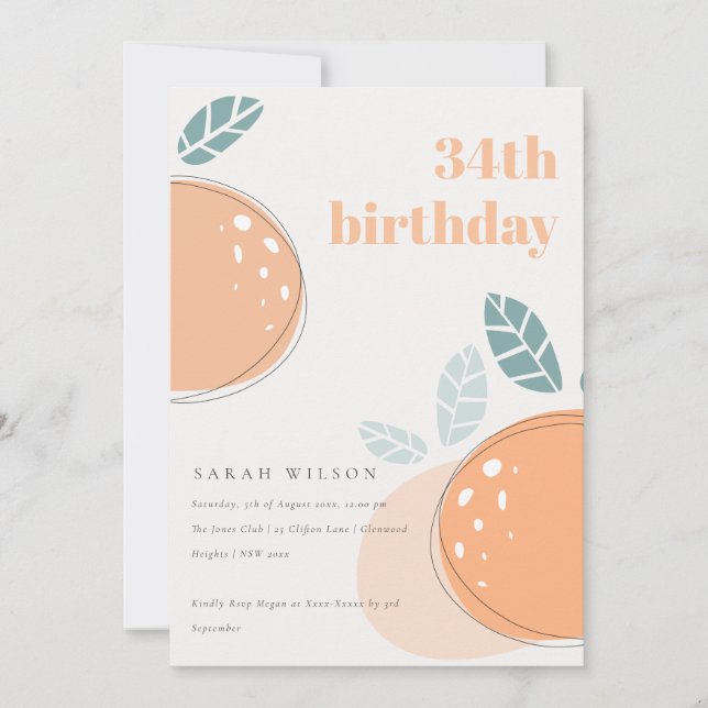 Cute Abstract Orange Fruity Bold Any Age Birthday Invitation (Front)