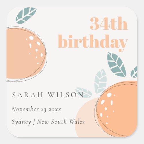 Cute Abstract Orange Fruity Bold Any Age Birthday Square Sticker