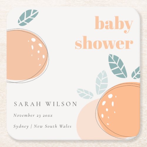 Cute Abstract Orange Fruity Bold Baby Shower Square Paper Coaster