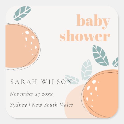 Cute Abstract Orange Fruity Bold Baby Shower Square Sticker