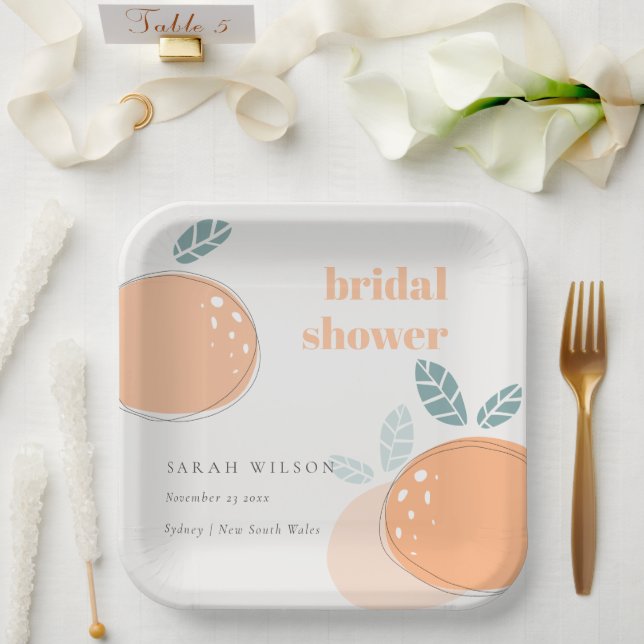 Cute Abstract Orange Fruity Bold Bridal Shower Paper Plates (Wedding)