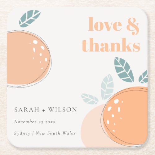 Cute Abstract Orange Fruity Bold Wedding Thanks Square Paper Coaster