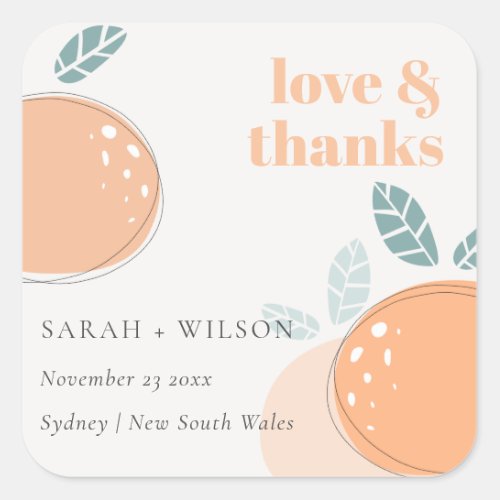 Cute Abstract Orange Fruity Bold Wedding Thanks Square Sticker