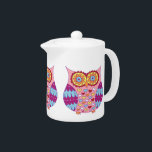 Cute Abstract Owl Teapot<br><div class="desc">This Cute Abstract Owl Teapot features the cute, colorful owl art of Thaneeya McArdle! This funky owl features bright colors and detailed, whimsical designs drawn in a folk art style.</div>