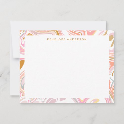 Cute Abstract Pastel Pink Marble Art Personalized Note Card