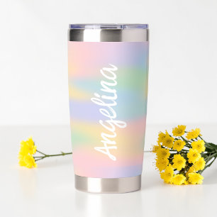 Cute Abstract Rainbow Gradient White Script Name Insulated Tumbler