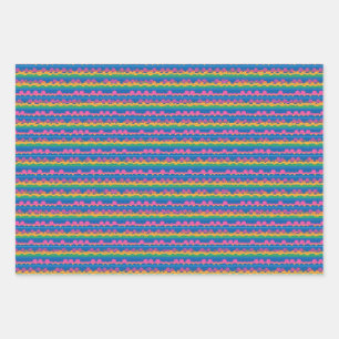 Cute Abstract Retro Neon Dots Stripes Pattern Wrapping Paper Sheets