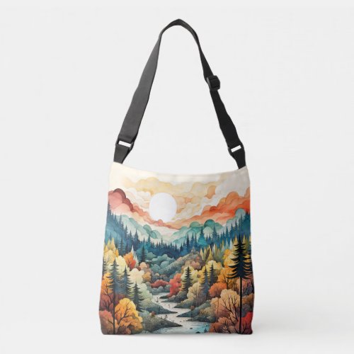 Cute Abstract Scenic Landscape Illustration Crossbody Bag