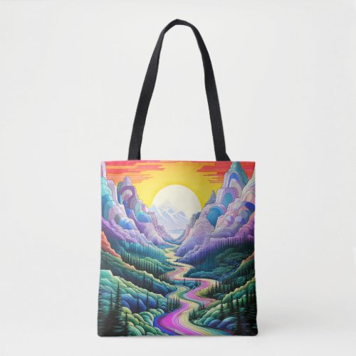 Cute Abstract Scenic Landscape Illustration Tote Bag