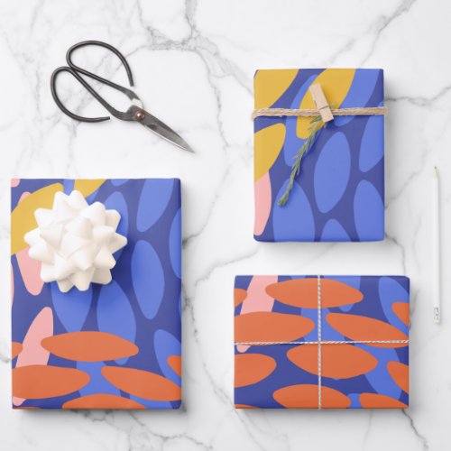 Cute Abstract Shapes Pattern Blue Red Pink Wrapping Paper Sheets