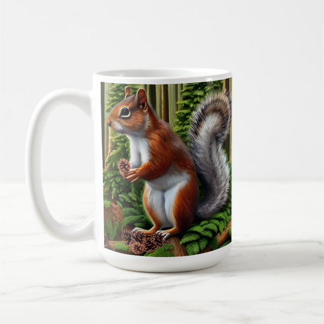 Cute Abstract Squirrel With Pinecones Coffee Mug (Left)