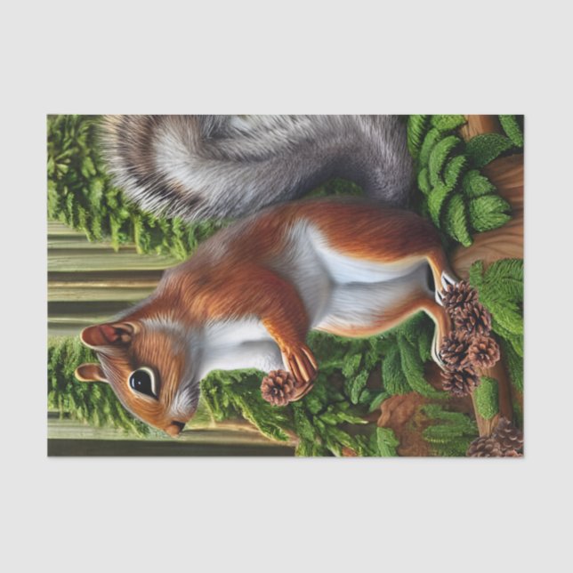 Cute Abstract Squirrel With Pinecones Tissue Paper (Front)