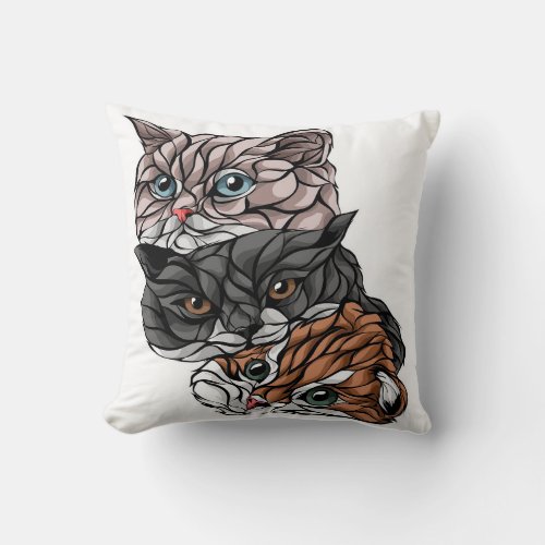 Cute Abstract Three Cat Gift  Funny For Birthday Throw Pillow