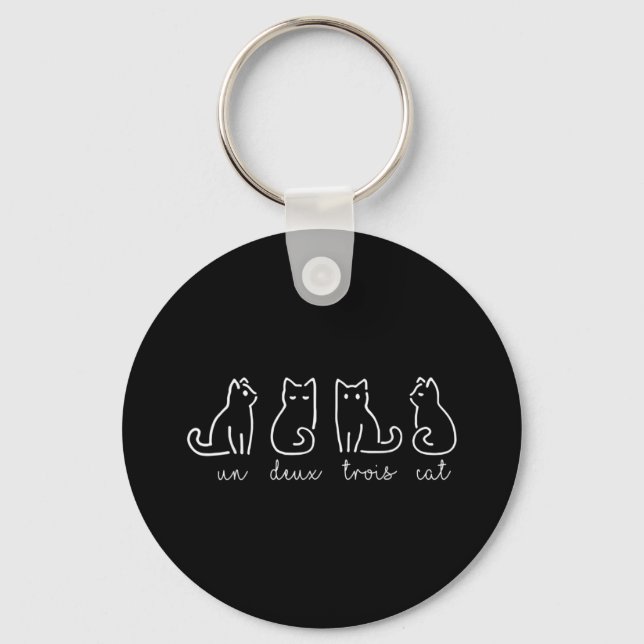 Cute Abstract Un Deux Trois Cat French Kitty Keychain (Front)