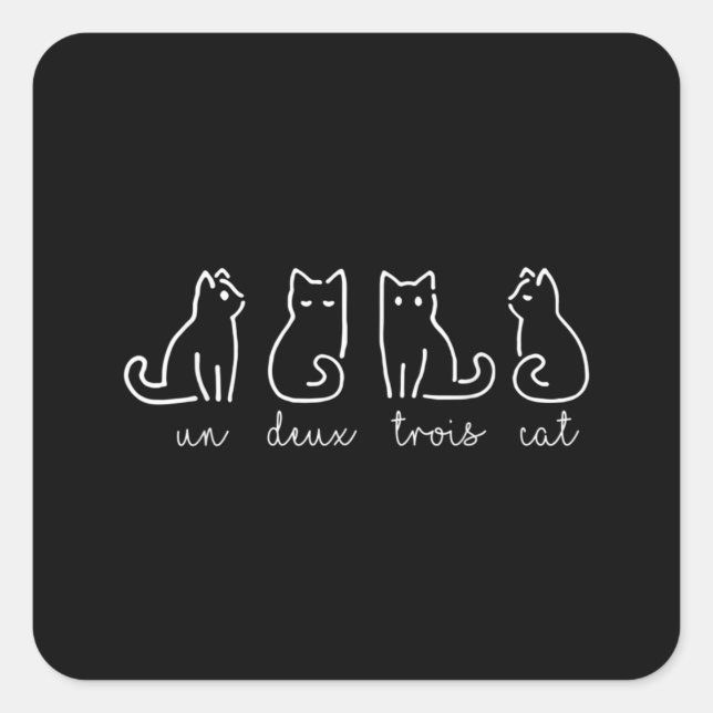 Cute Abstract Un Deux Trois Cat French Kitty Square Sticker (Front)
