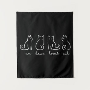 Cute Abstract Un Deux Trois Cat French Kitty Tapestry