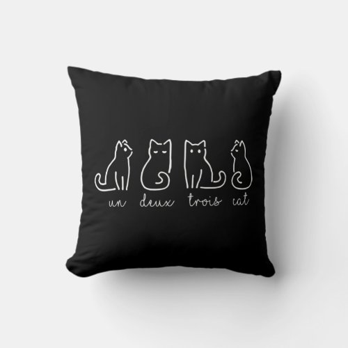 Cute Abstract Un Deux Trois Cat French Kitty Throw Pillow