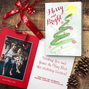 Cute Abstract Watercolor Christmas Tree Photo Holiday Card