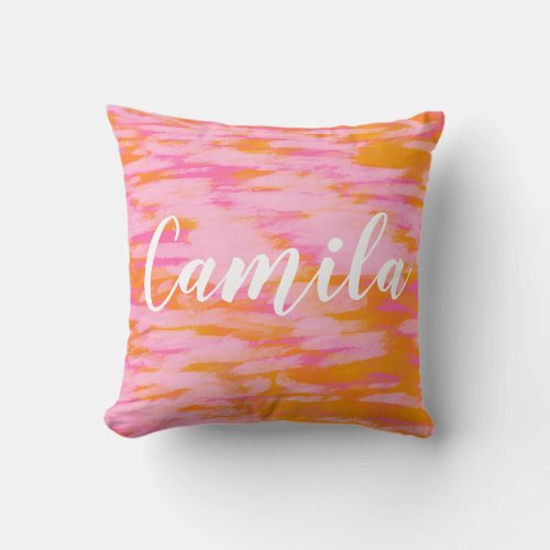 Cute Abstract Watercolor Pink Orange Personalized Throw Pillow