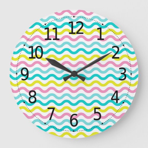 Cute Abstract Waves Chevron Pattern  Large Clock
