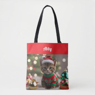 Cute Abyssinian Cat Christmas Personalized Tote Bag