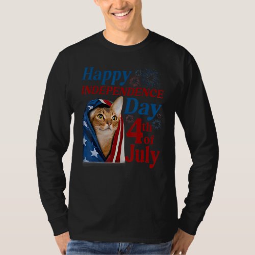 Cute Abyssinian Cat Independence Day Usa 4th Of Ju T_Shirt