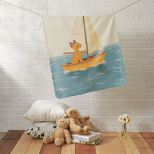 Cute Abyssinian Kitten Sailboat Pastel Baby Blanket