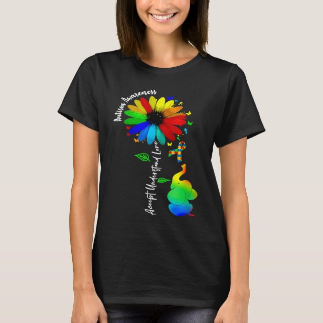 Cute Accept Understand Love Autism Awareness Sunfl T-Shirt (Front)
