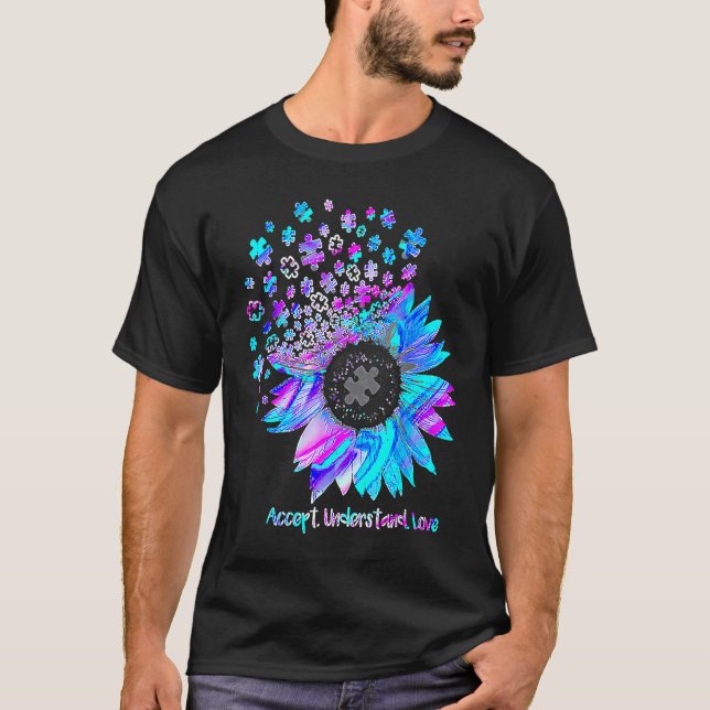 Cute Accept Understand Love Sunflower Autism Aware T-Shirt (Front)