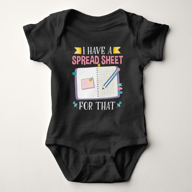 Cute Accounting Student CPA Fun Spreadsheet Baby Bodysuit (Front)