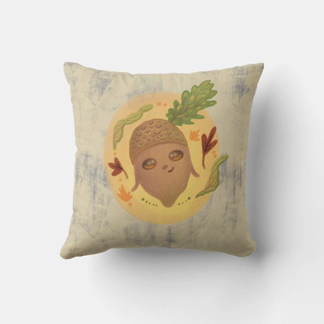 cute acorn  autumn  throw pillow (Back)