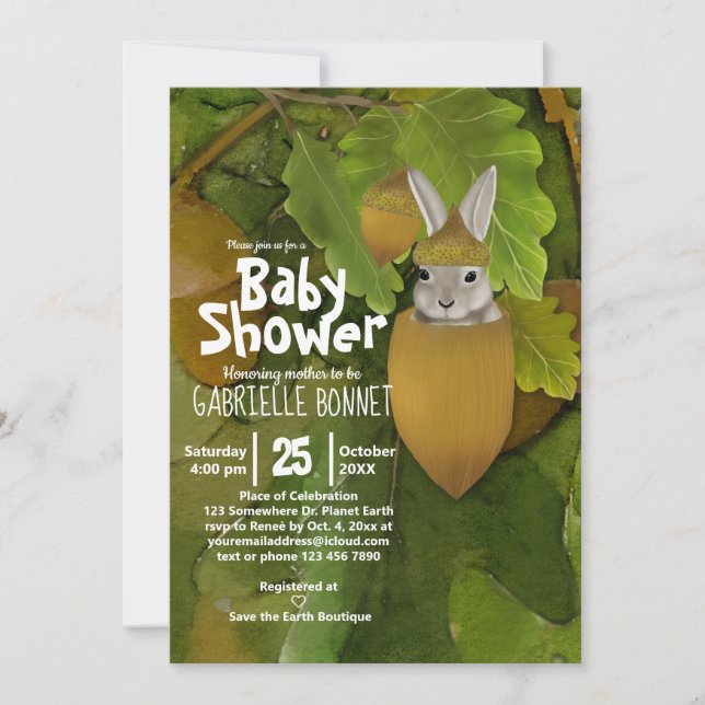 Cute Acorn Baby Bunny  | Acorn Tree Invitation (Front)