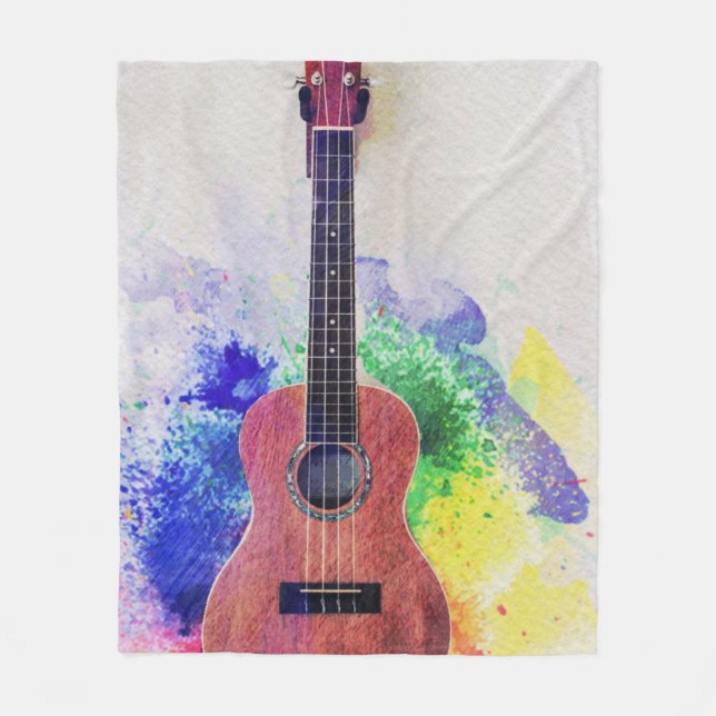 Cute Acoustic Guitar Fleece Blanket (Front)