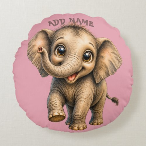 Cute Active Baby Animal collection Elephant Pink Round Pillow