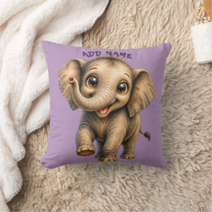 Cute Active Baby Animal collection Elephant purple Throw Pillow