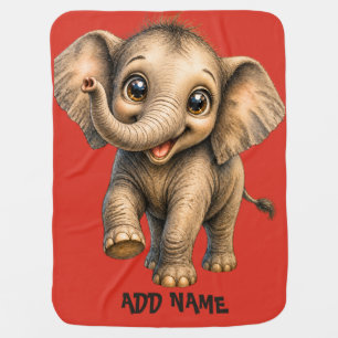 Cute Active Baby Animal collection Elephant Red Blanket