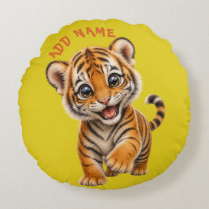 Cute Active Baby Animal Collection Tiger Citrine Round Pillow