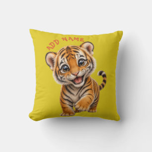 Cute Active Baby Animal Collection Tiger Citrine Throw Pillow