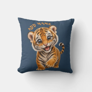 Cute Active Baby Animal Collection Tiger Dark Blue Throw Pillow