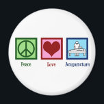 Cute Acupuncture Magnet<br><div class="desc">A cool acupuncturist gift featuring a pretty green peace sign,  cute red heart,  and a person practicing wellness and pain treatment through acupuncture. Peace Love Acupuncture.</div>