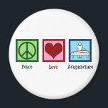 Cute Acupuncture Magnet<br><div class="desc">A cool acupuncturist gift featuring a pretty green peace sign,  cute red heart,  and a person practicing wellness and pain treatment through acupuncture. Peace Love Acupuncture.</div>