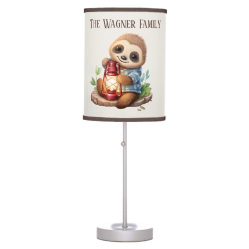 Cute add Family name Camper sloth Table Lamp