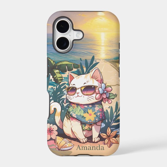 cute add name beach cat Case-Mate iPhone case (Back)
